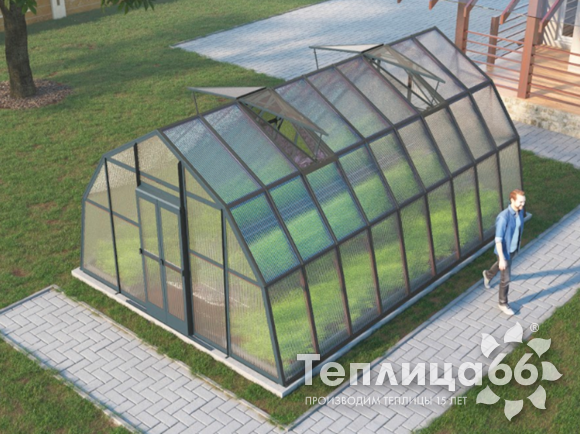 Теплица Рада Каспий из поликарбоната, 4х6 метров, графитовая